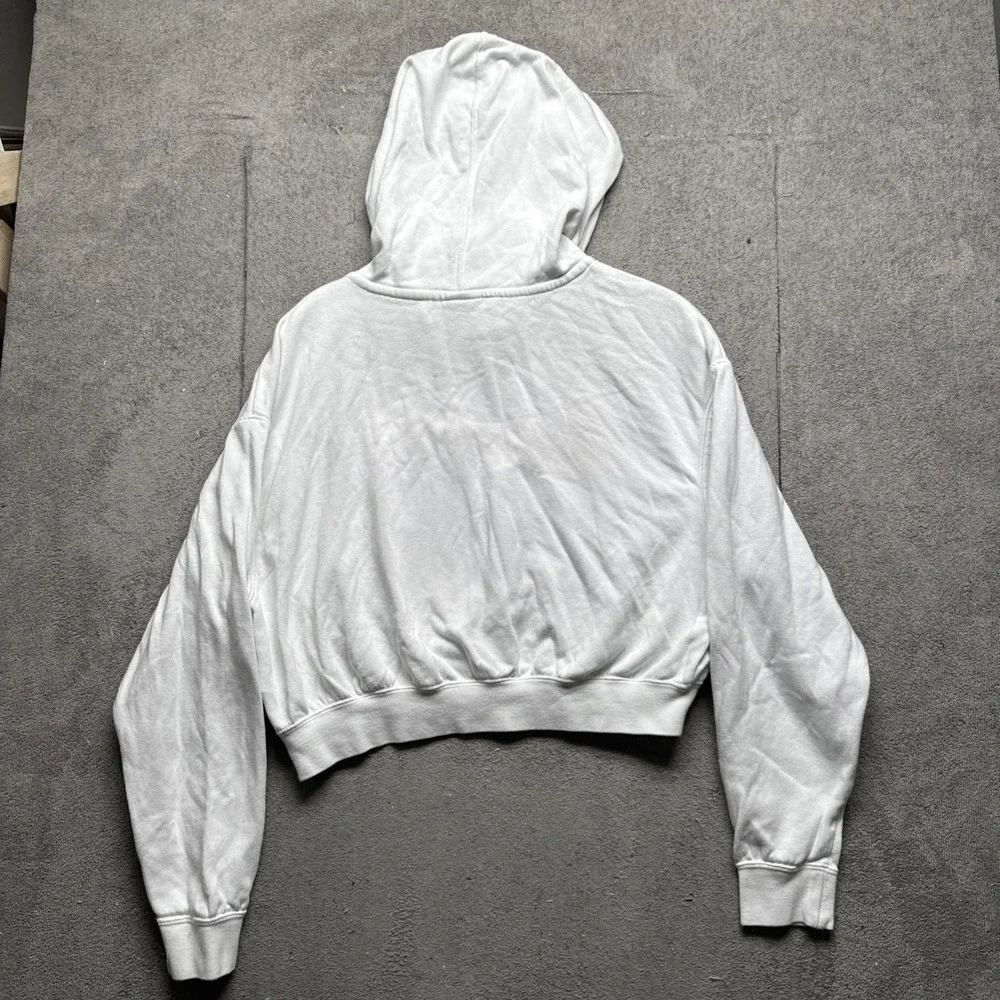 Nike Women's White Cropped Hoodie Gold‎ Embroidered Center Swoosh Sweatshirt XS